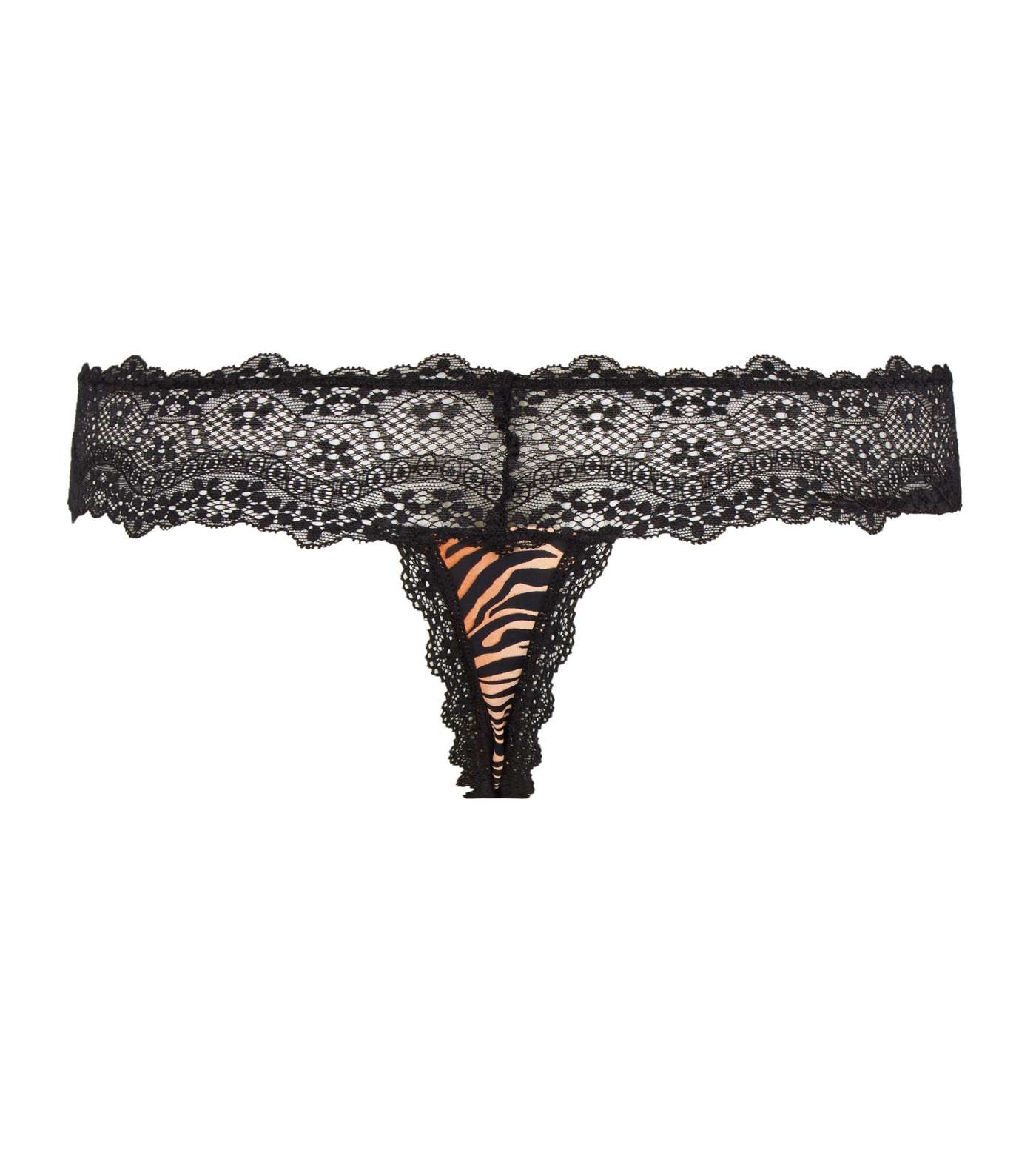 Black Tiger Print Lace Waist Thong  Image 4