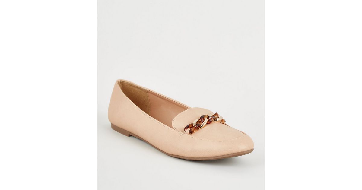 Camel LeatherLook Resin Chain Loafers New Look