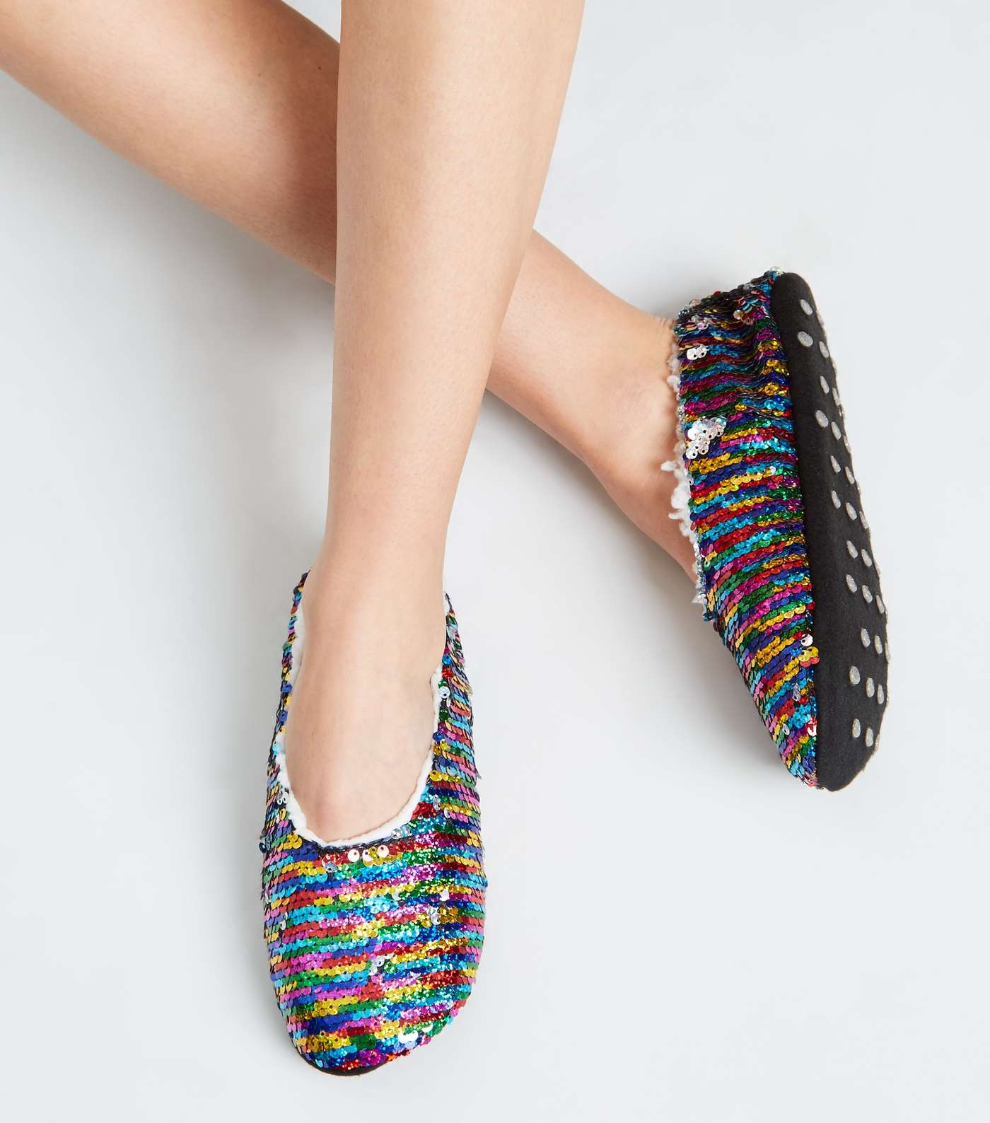 Rainbow 2-Way Sequin Fluffy Ballet Slippers Image 2