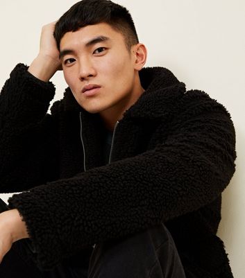 borg zip up jacket black