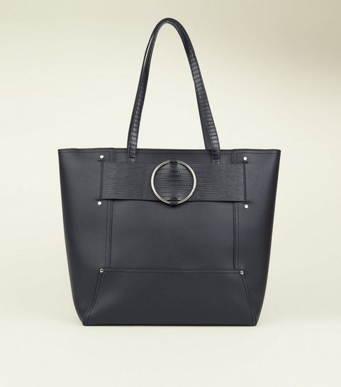Handbags Black Clutch Tote Small Bags New Look Black Leather Look Ring Strap Tote Bag