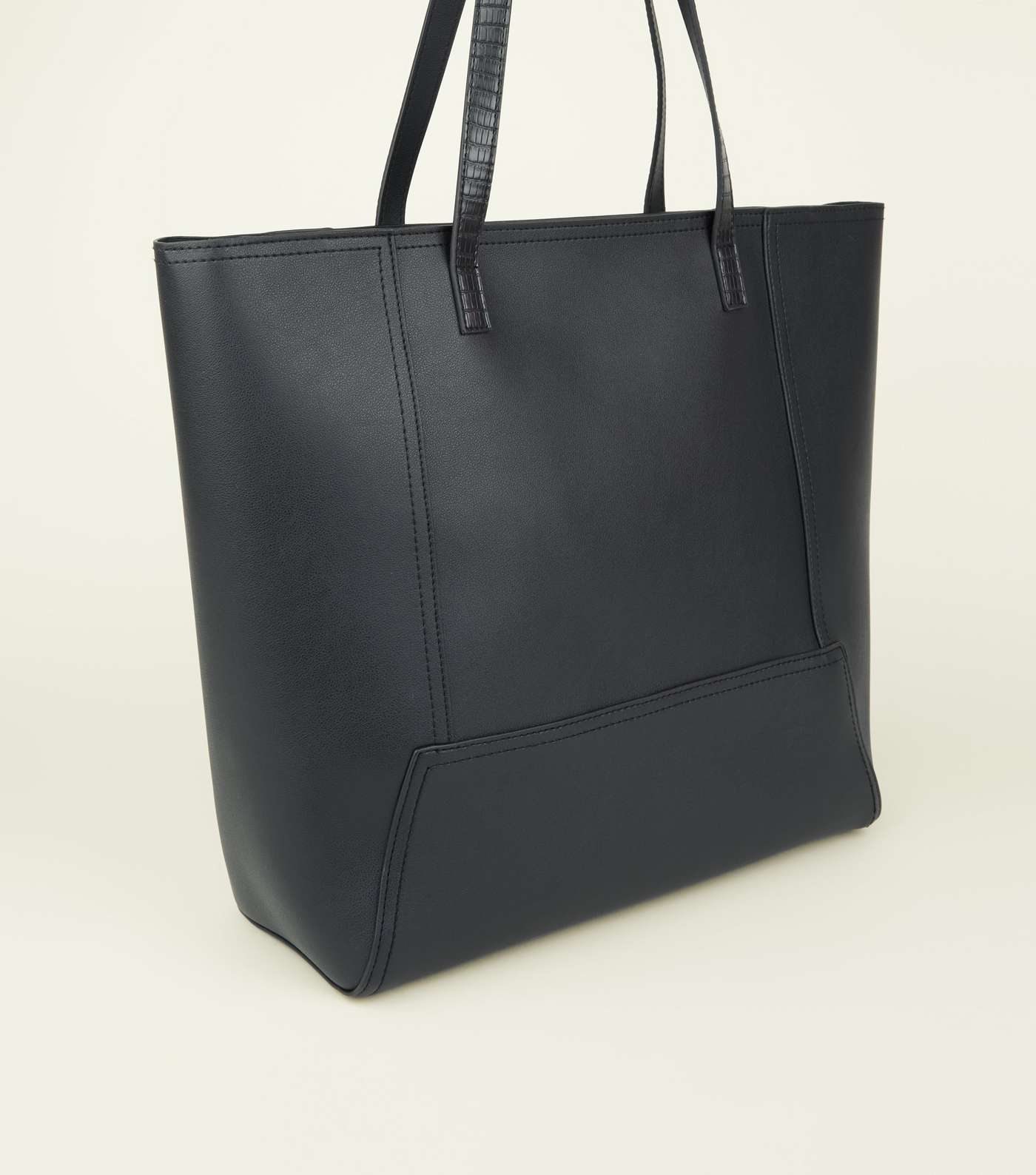 Black Leather-Look Ring Strap Tote Bag Image 4