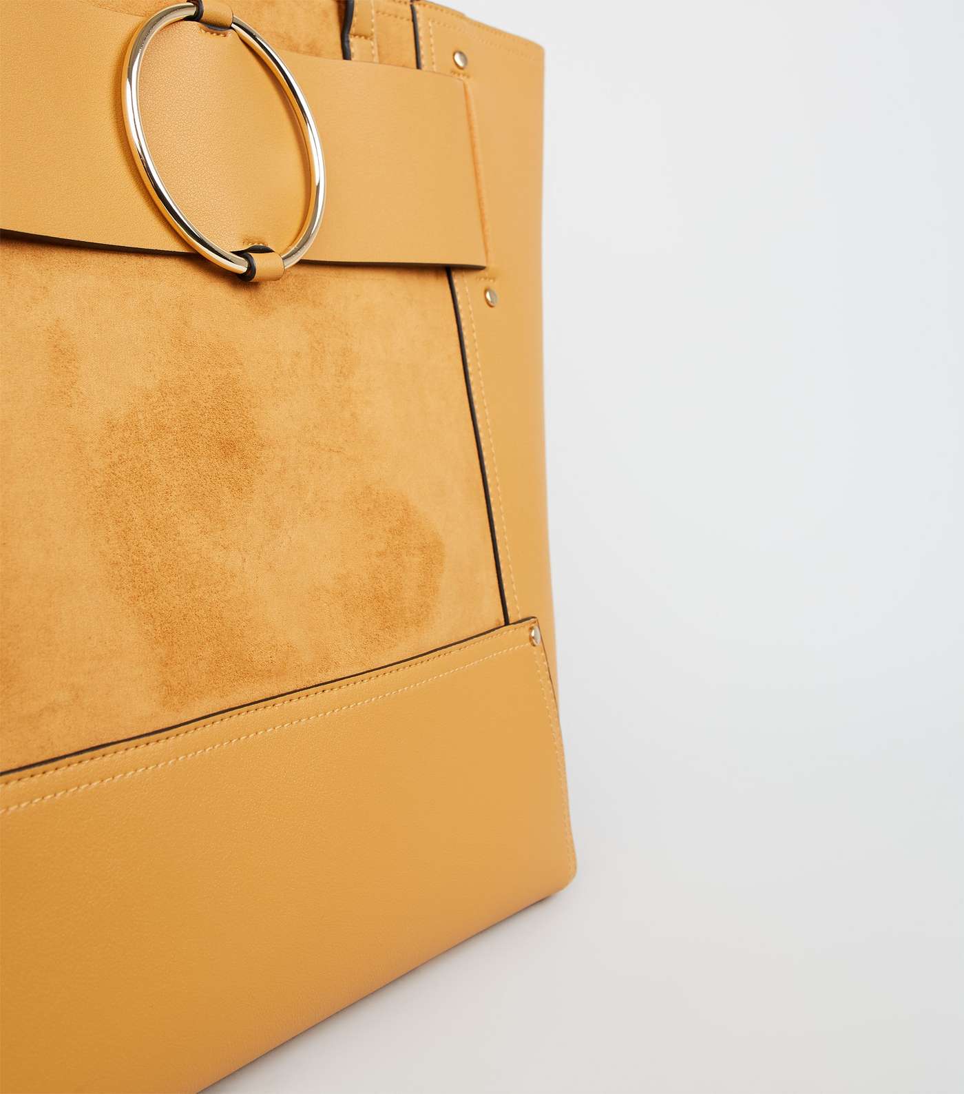 Mustard Leather-Look Ring Strap Tote Bag Image 4