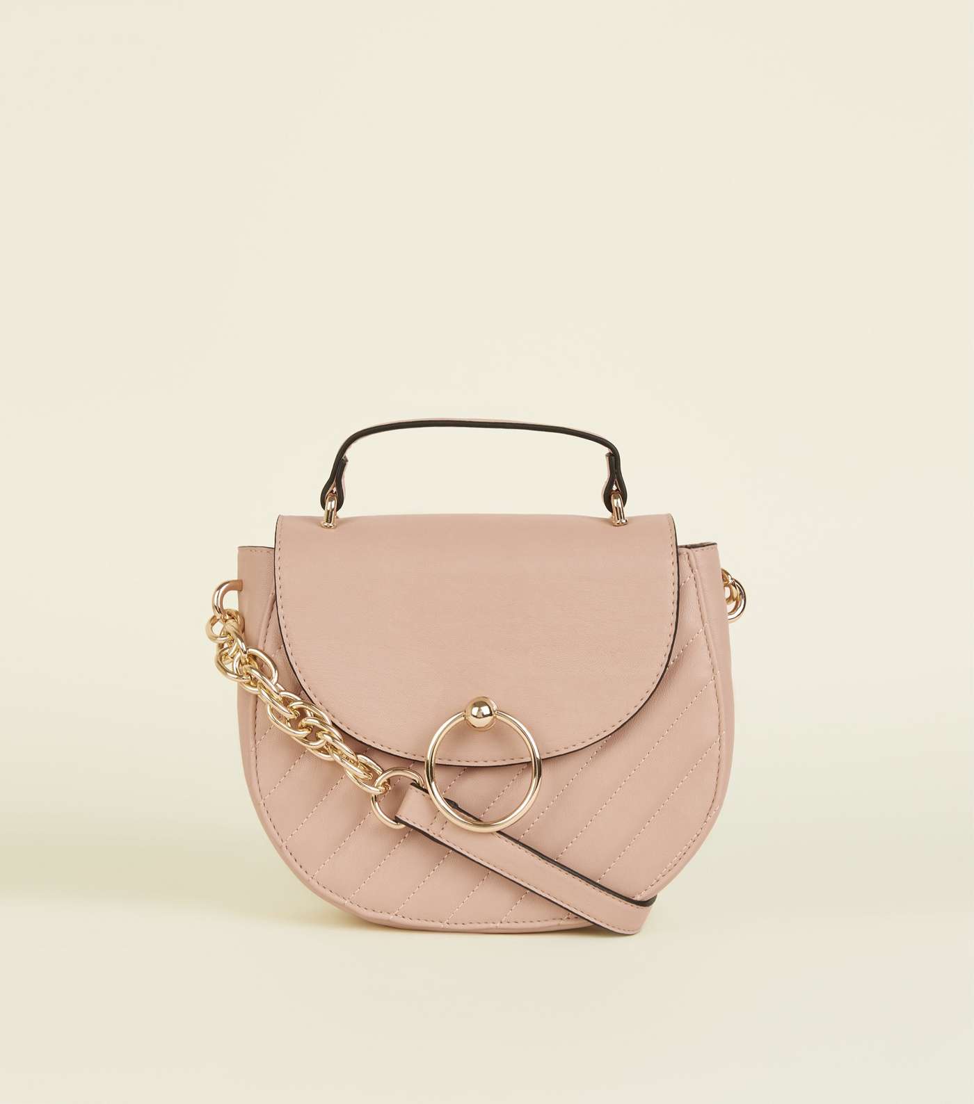 Nude Quilted Mini Saddle Bag