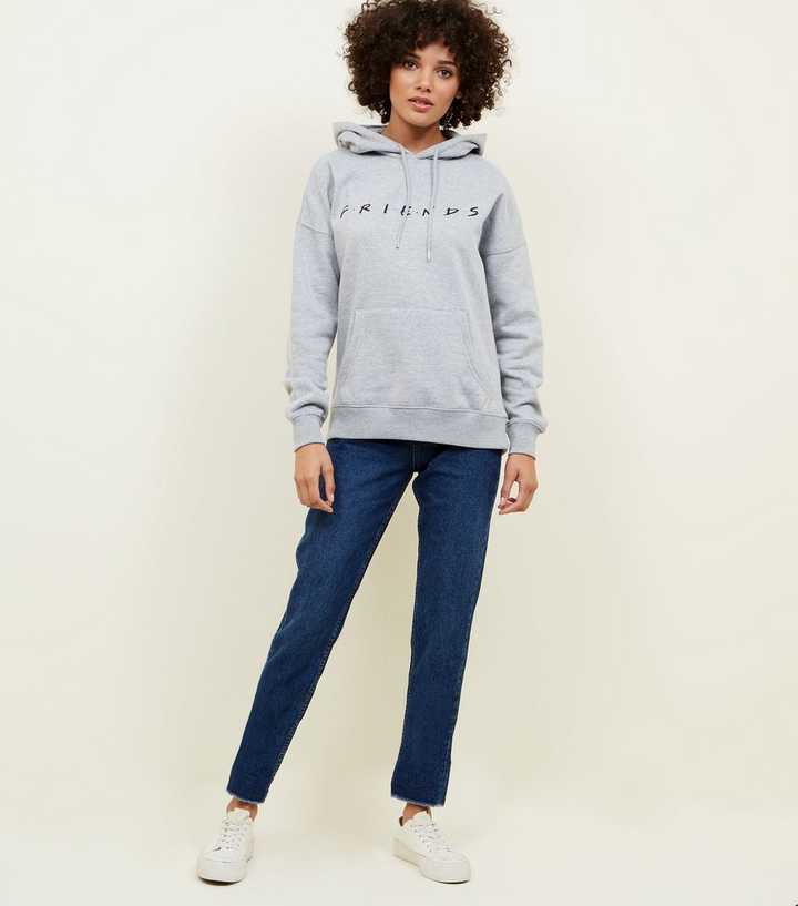 Grey Marl Friends Logo Oversized Hoodie | New Look