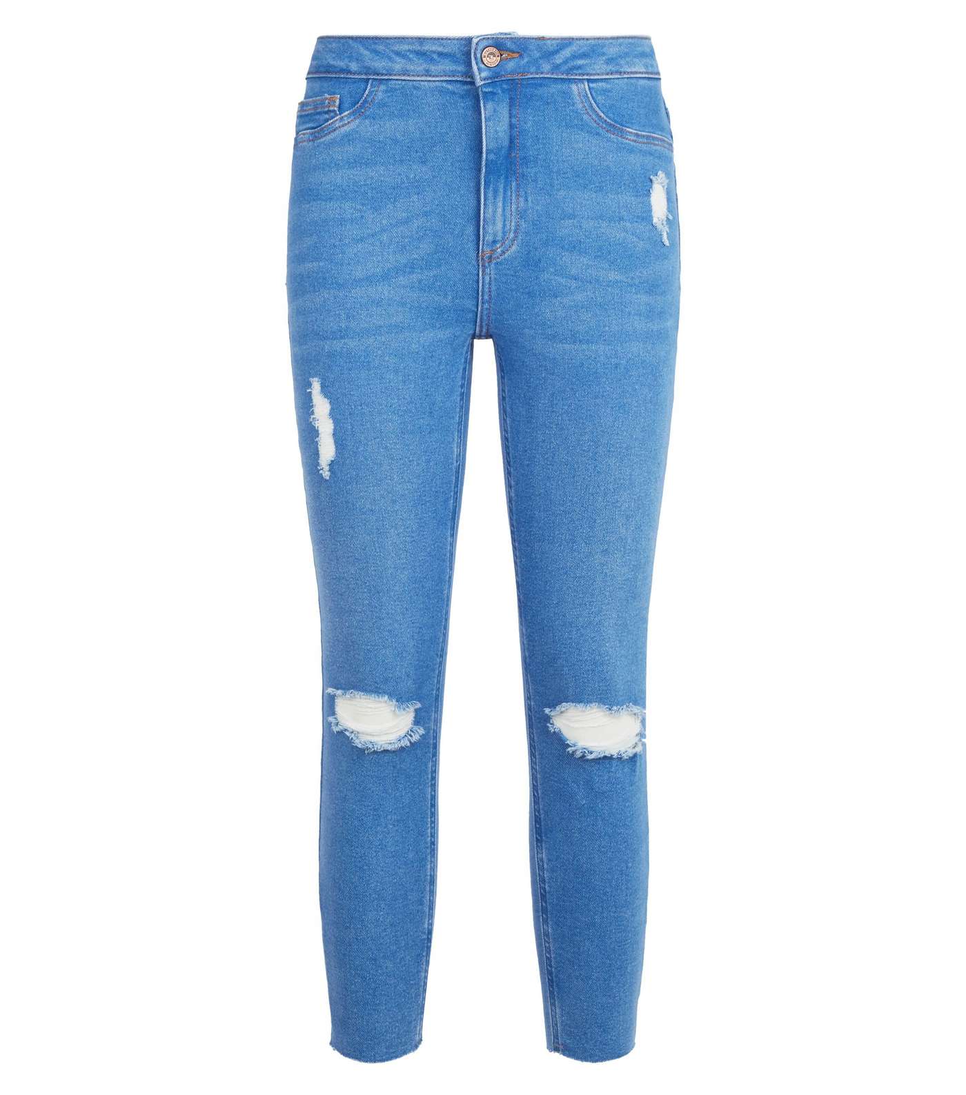 Petite Bright Blue High Waist Ripped Skinny Jeans Image 4