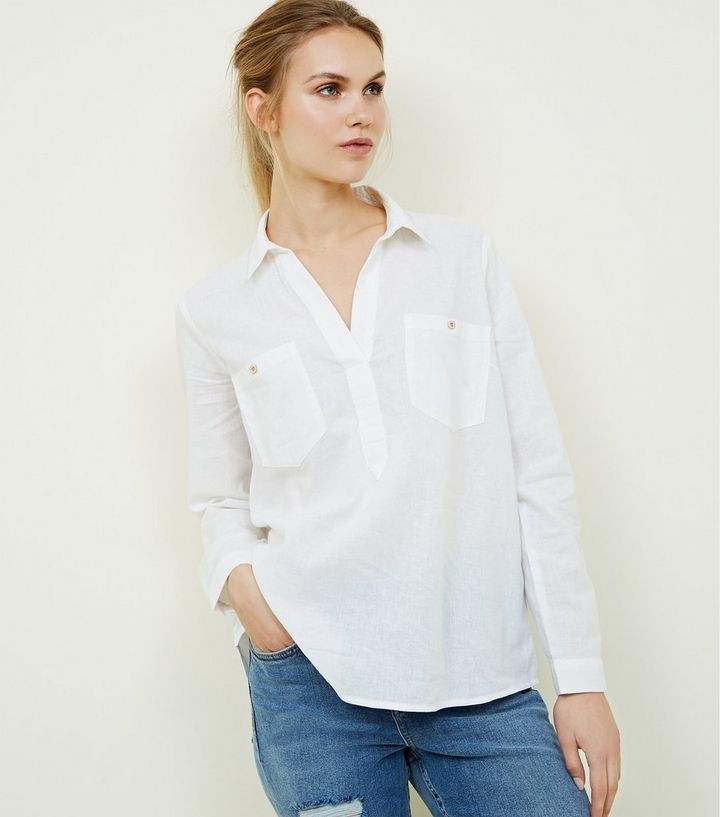 White Linen Blend Shirt