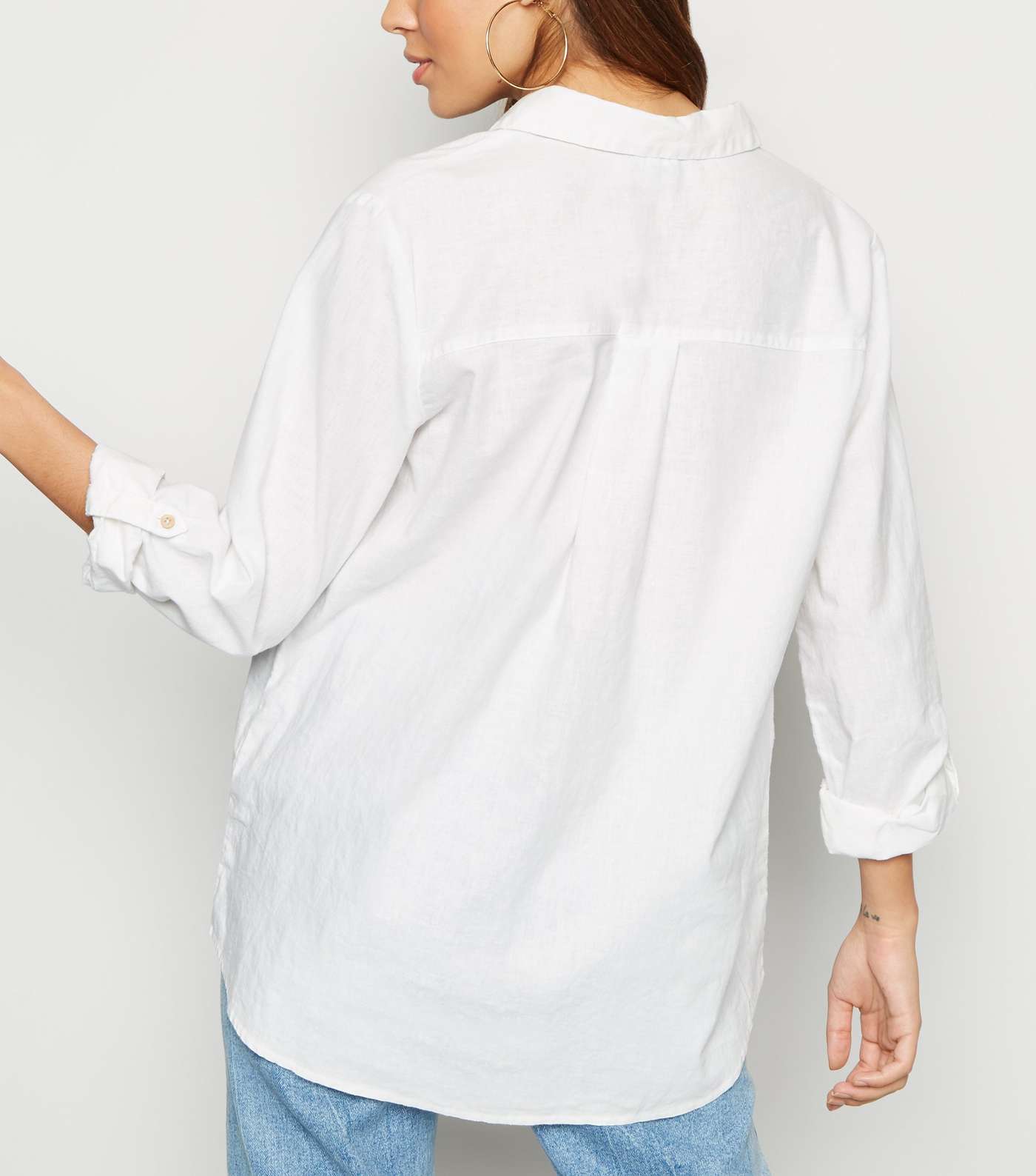 White Linen Blend Overhead Shirt Image 3