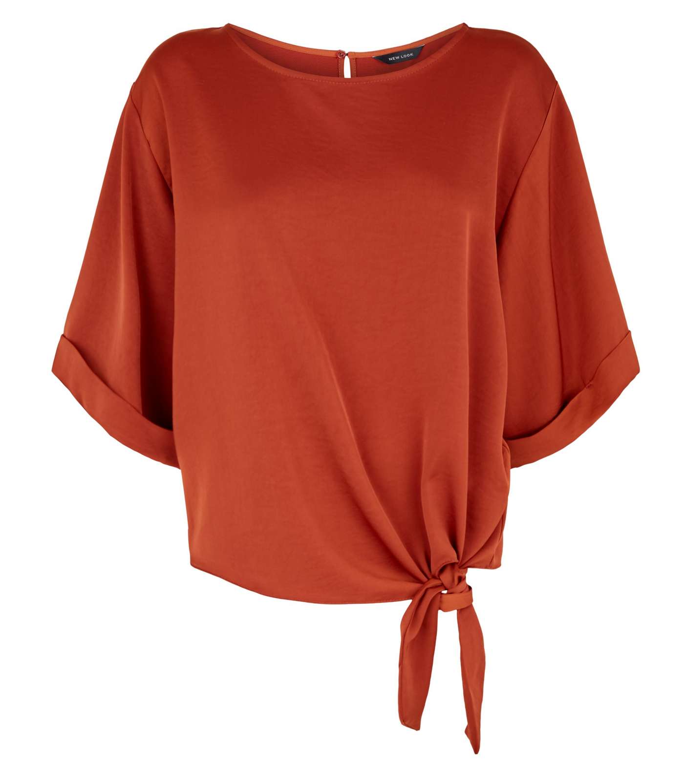 Rust Satin Tie Front Blouse Image 4