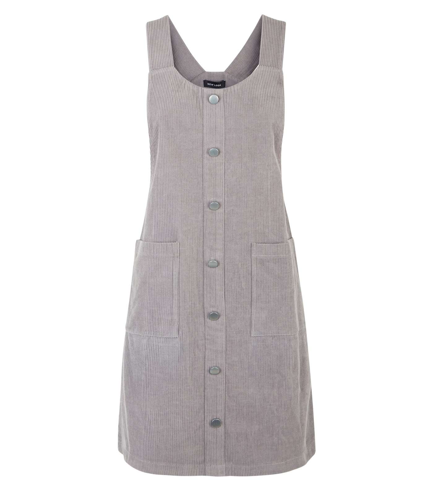 Grey Corduroy Button Front Pinafore Dress Image 4