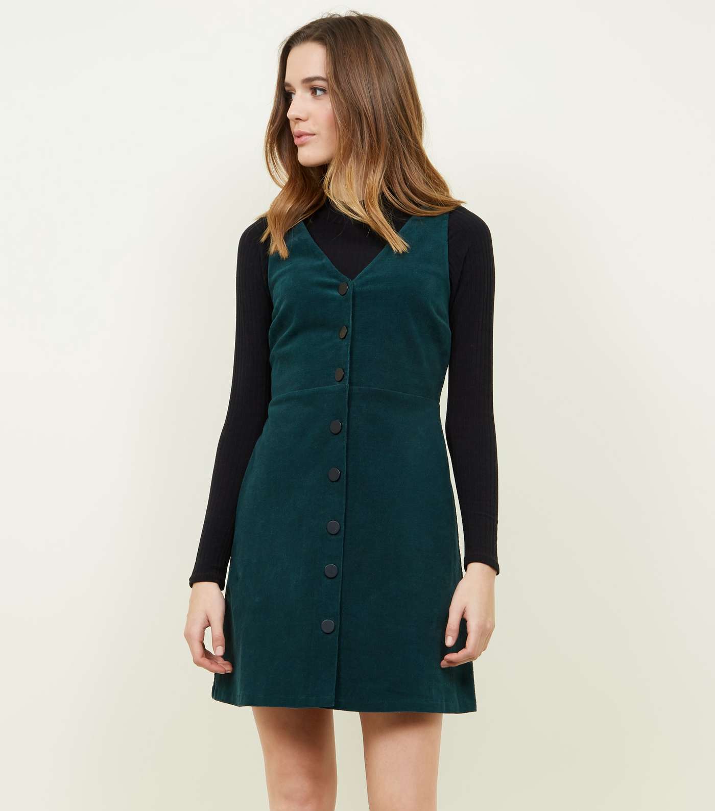 Dark Green Corduroy Button Front Dress  Image 2