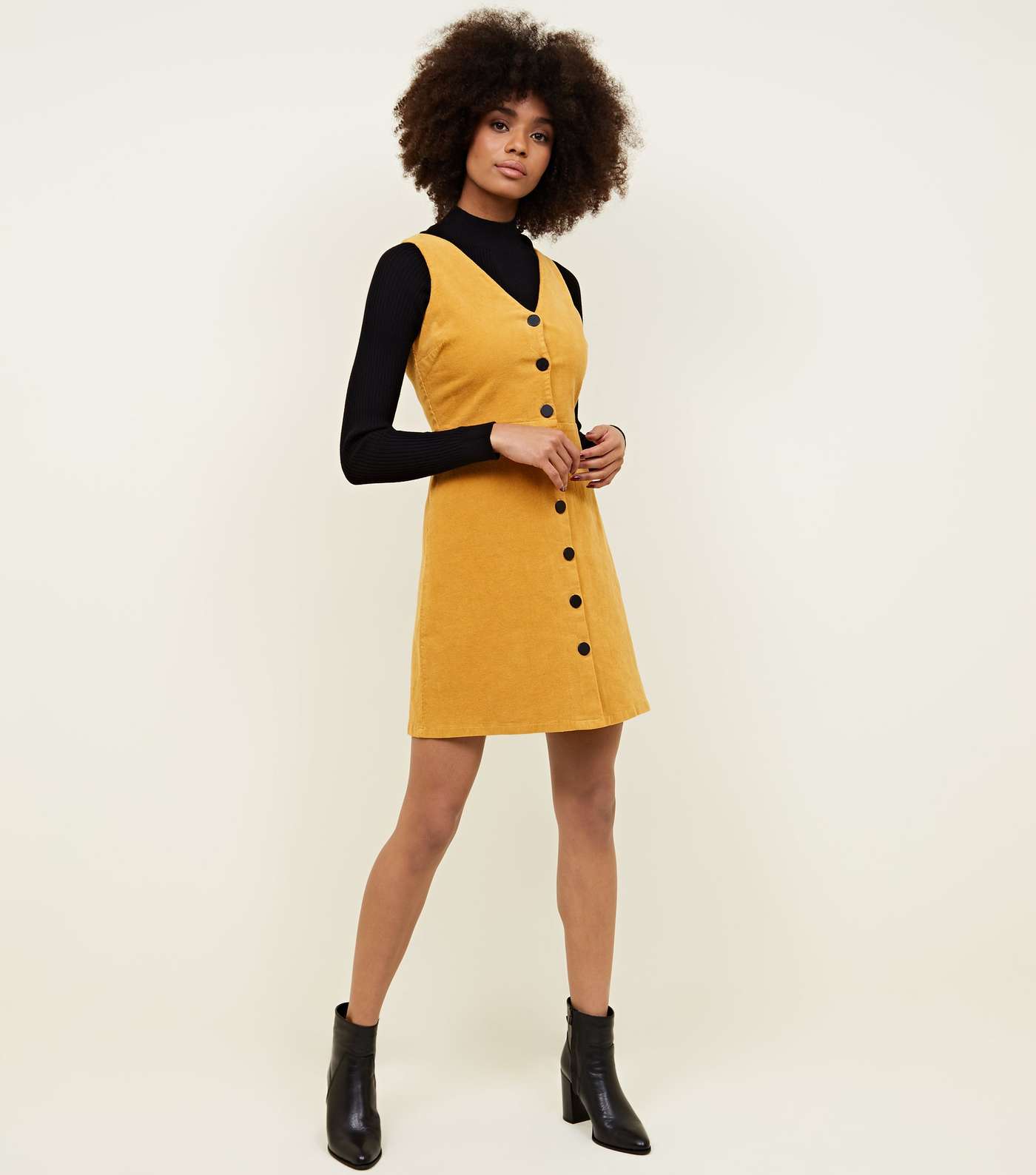 Mustard Corduroy Button Front Dress  Image 2