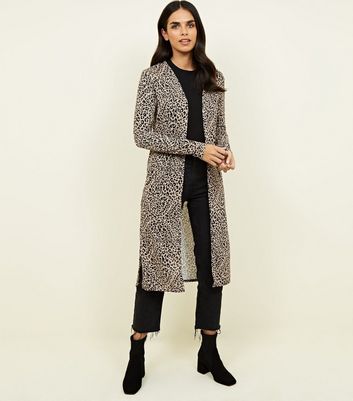 animal print longline cardigan