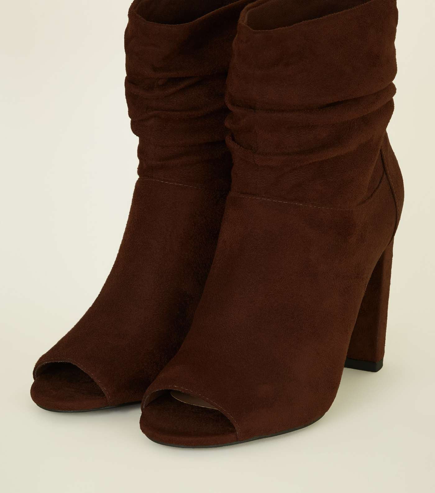 Brown Suedette Slouch Block Heel Boots  Image 4