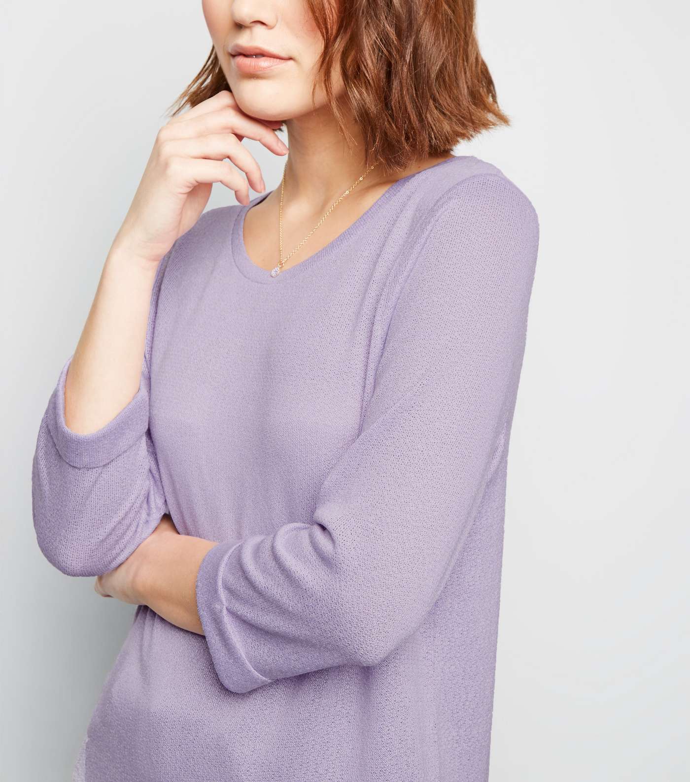 Lilac 3/4 Sleeve Fine Knit Top Image 5