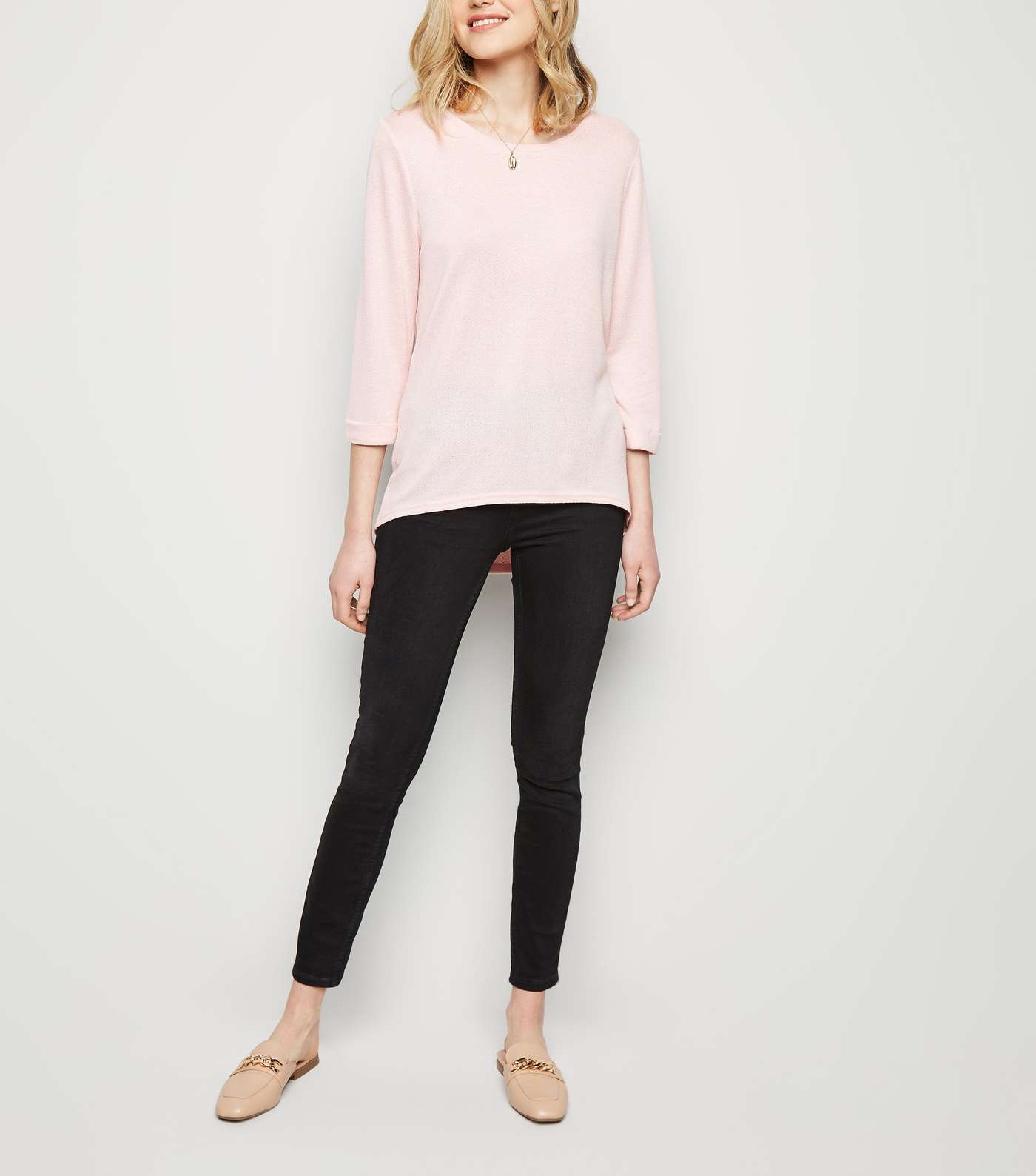 Pink 3/4 Sleeve Fine Knit Top Image 2