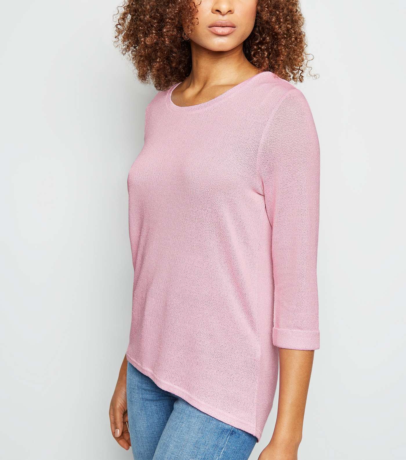 Mid Pink 3/4 Sleeve Fine Knit Top