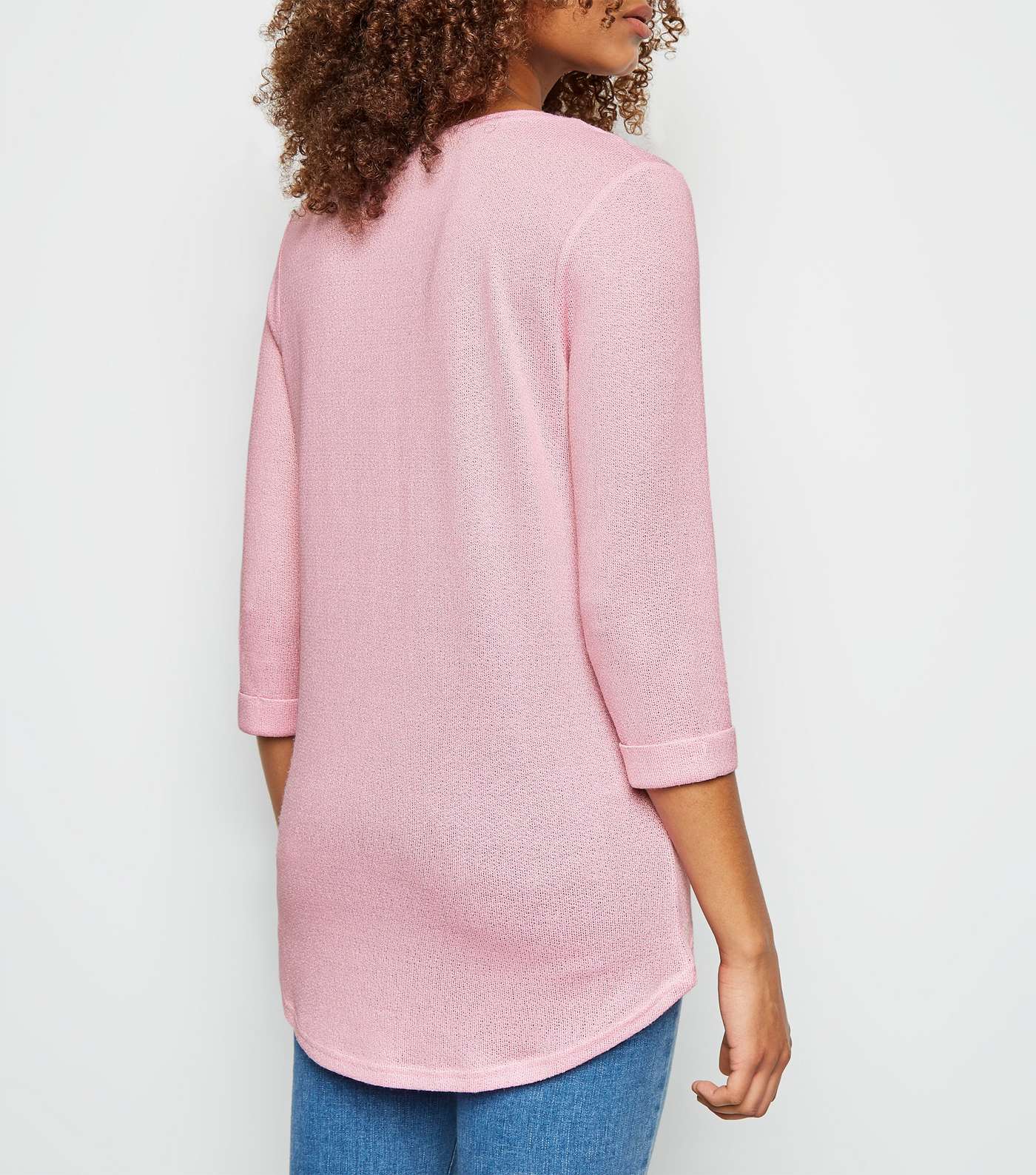 Mid Pink 3/4 Sleeve Fine Knit Top Image 3
