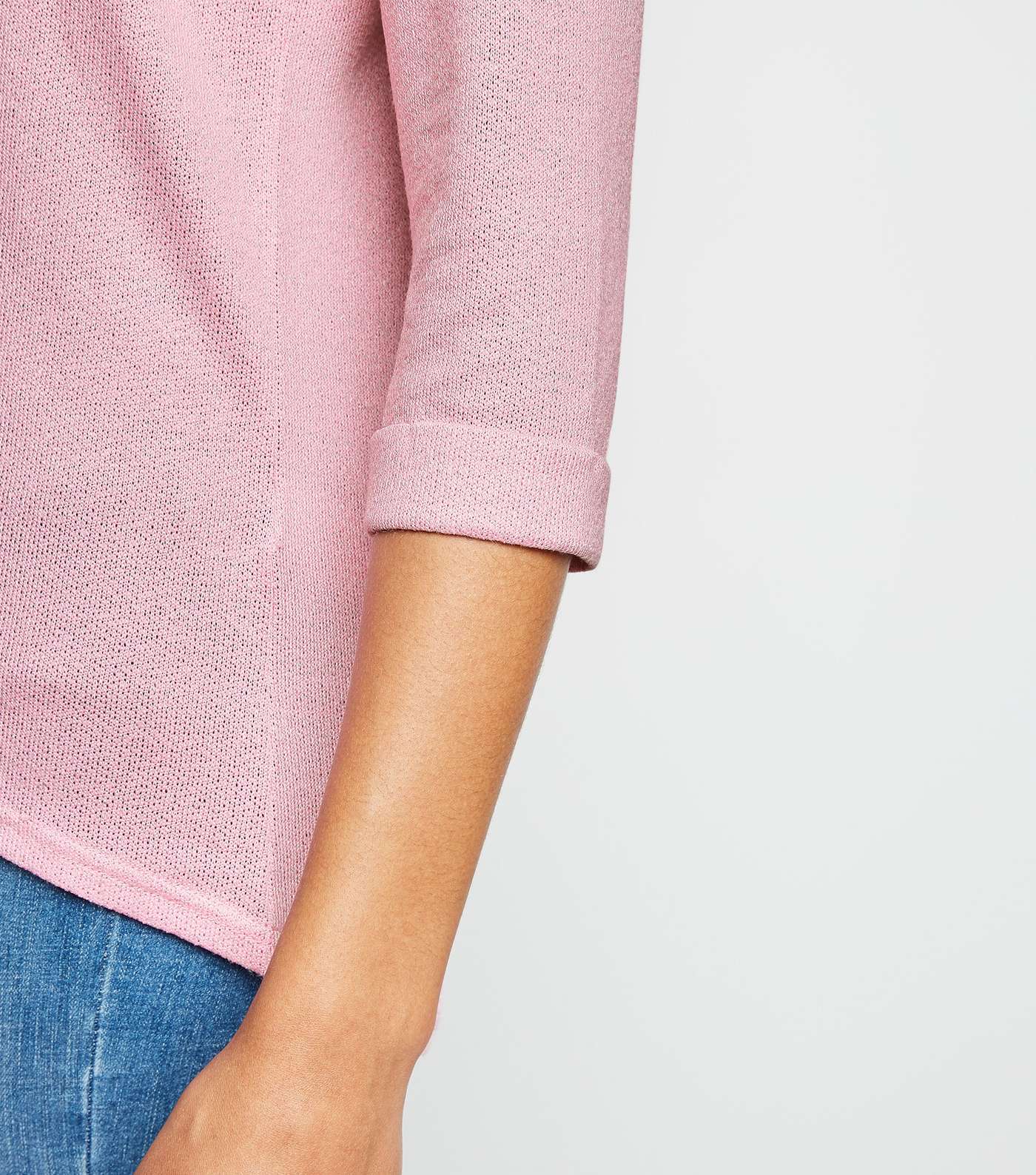 Mid Pink 3/4 Sleeve Fine Knit Top Image 5