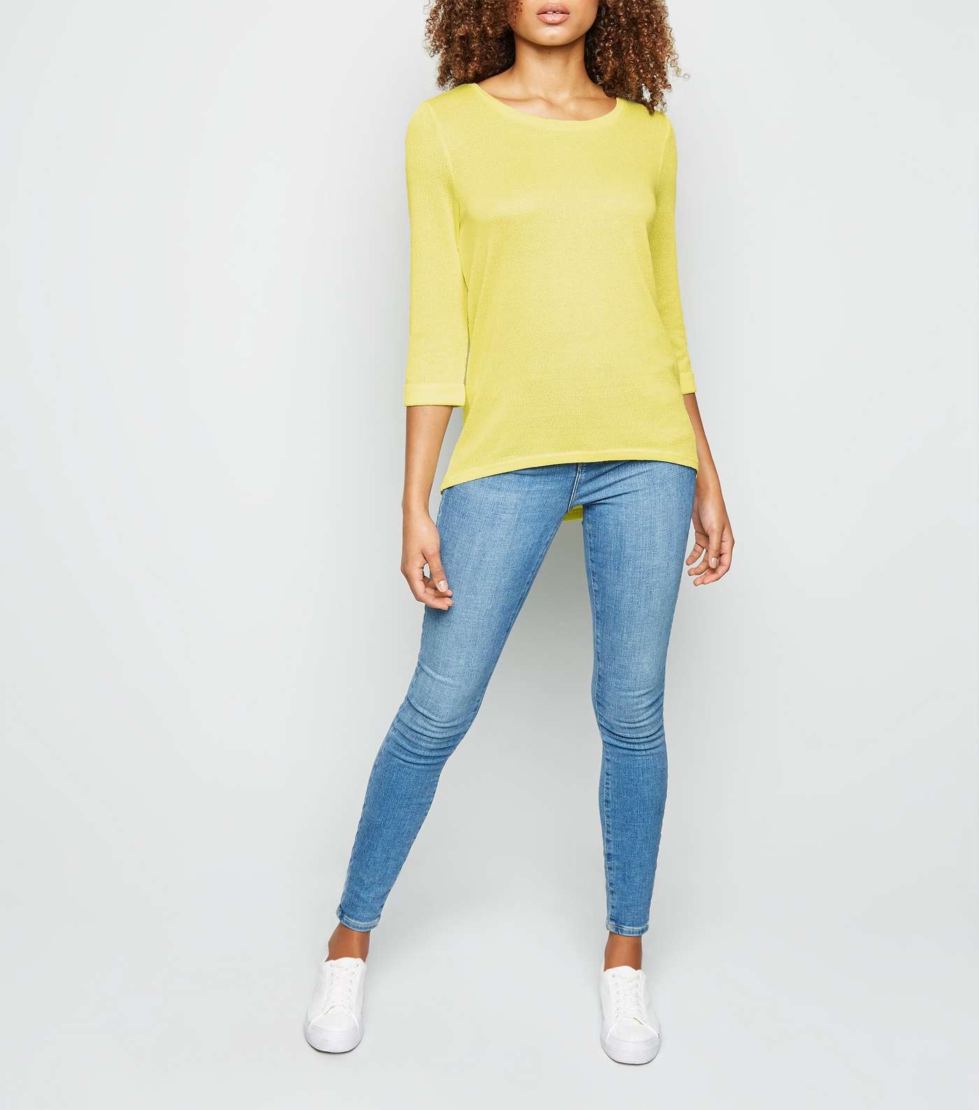 Pale Yellow 3/4 Sleeve Fine Knit Top Image 2