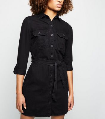 Black Denim Utility Shirt Dress | New Look