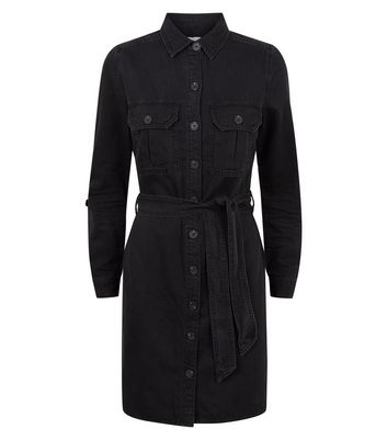 black denim utility shirt dress