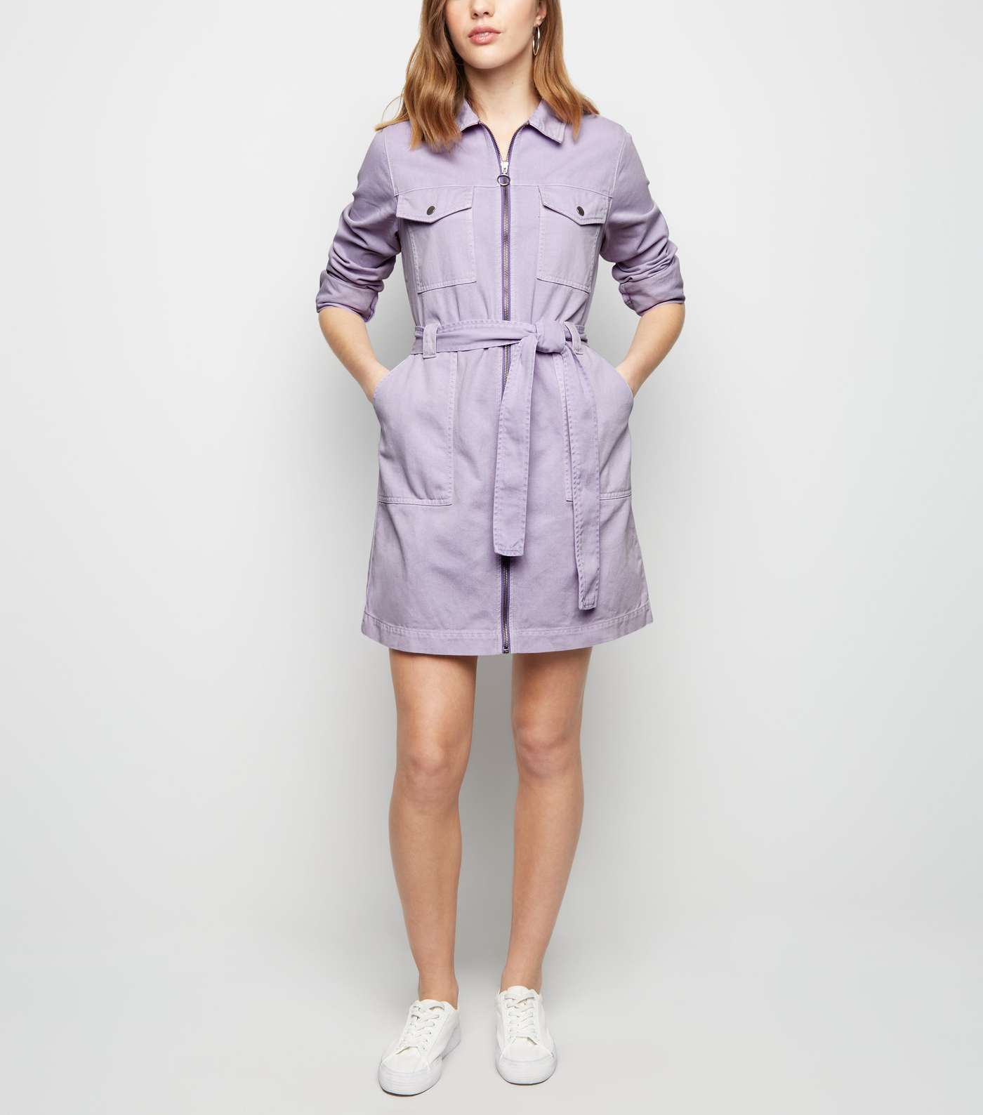 Lilac Denim Utility Shirt Dress Image 2