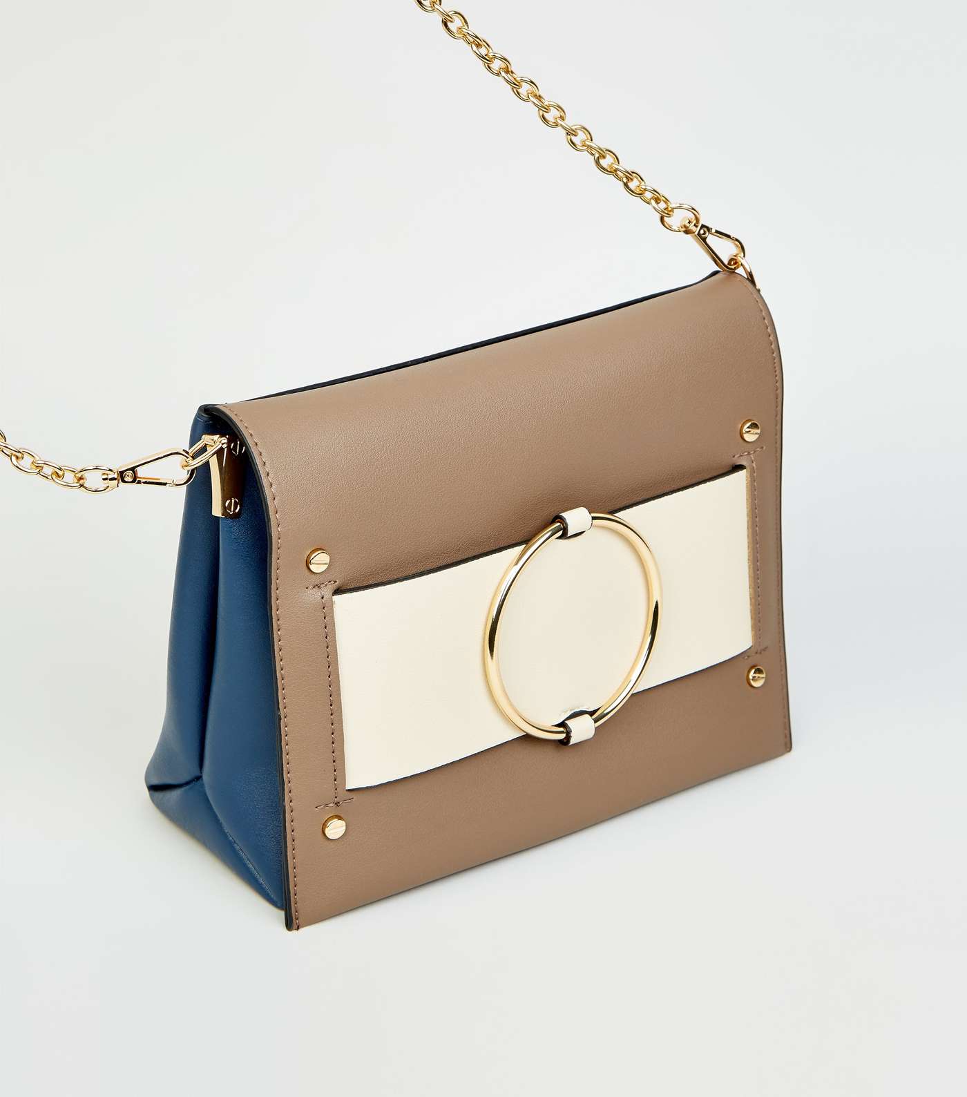 Navy Leather-Look Colour Block Bag Image 3