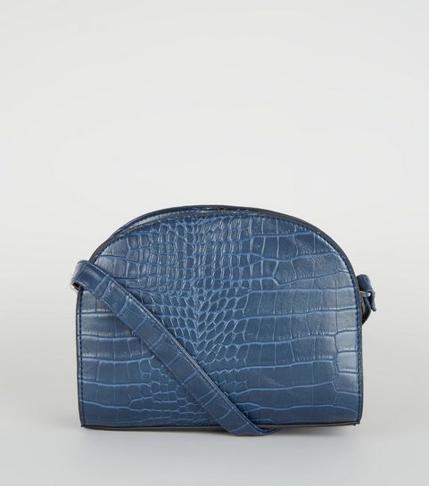 Women S Handbags Cross Body Clutch Tote Bags New Look Navy Faux Croc Curved Cross Body Bag