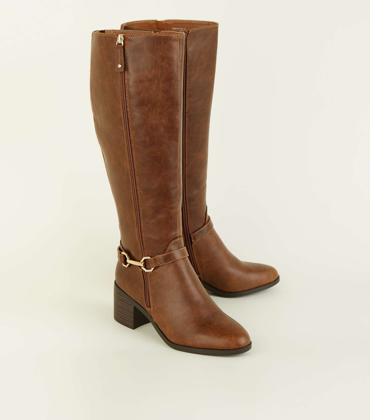 Tan Leather-Look Knee High Western Boots Image 4