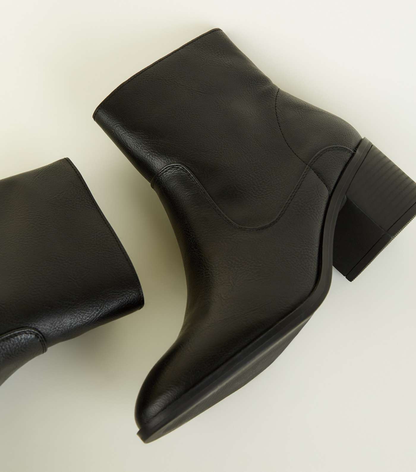 Black Leather-Look Block Heel Ankle Boots Image 4