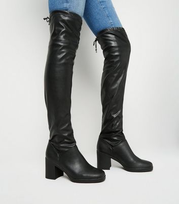 leather look over the knee boots