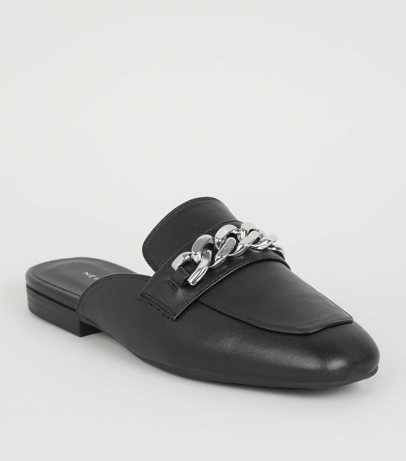 Black Chain Strap Loafer Mules