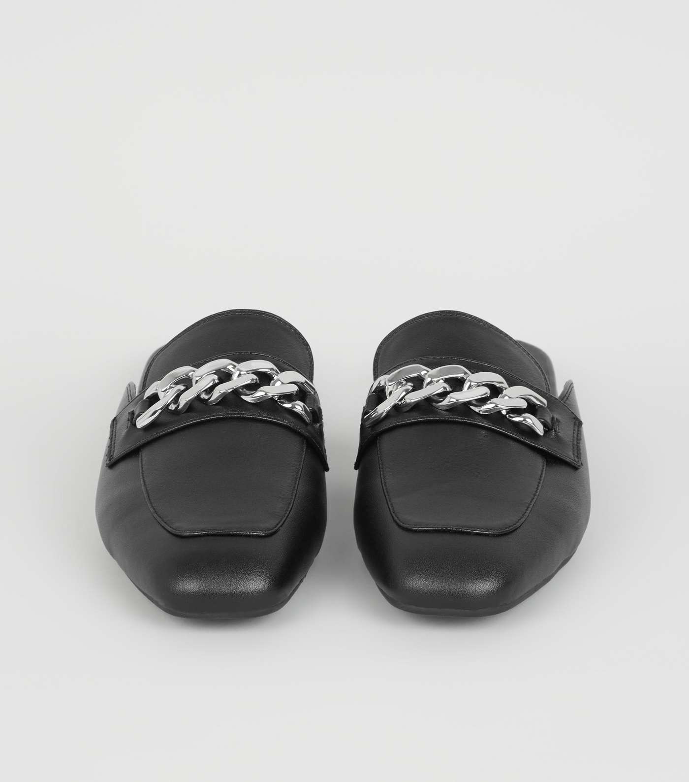 Black Chain Strap Loafer Mules Image 3