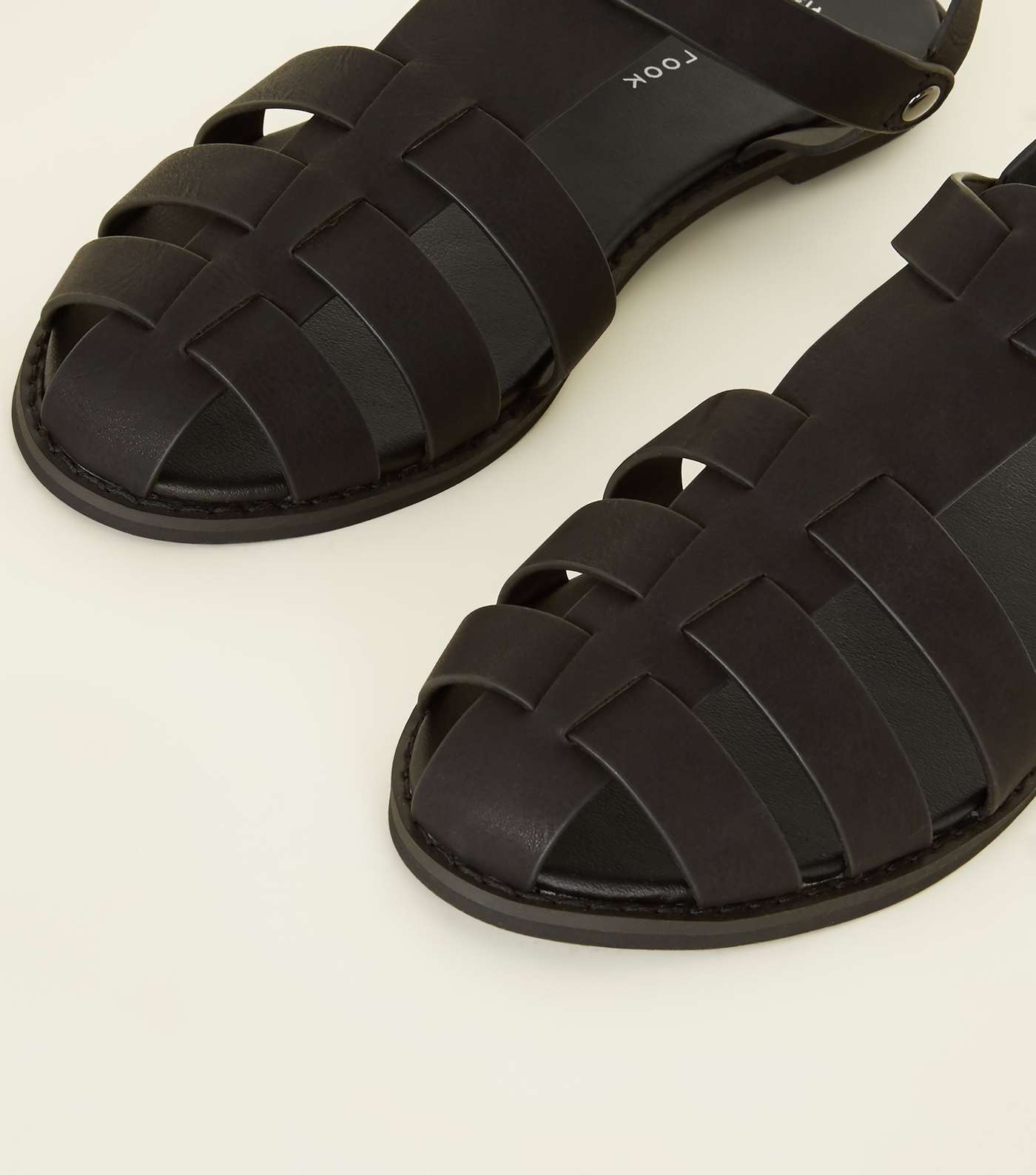 Black Leather-Look Caged Flat Sandals Image 4