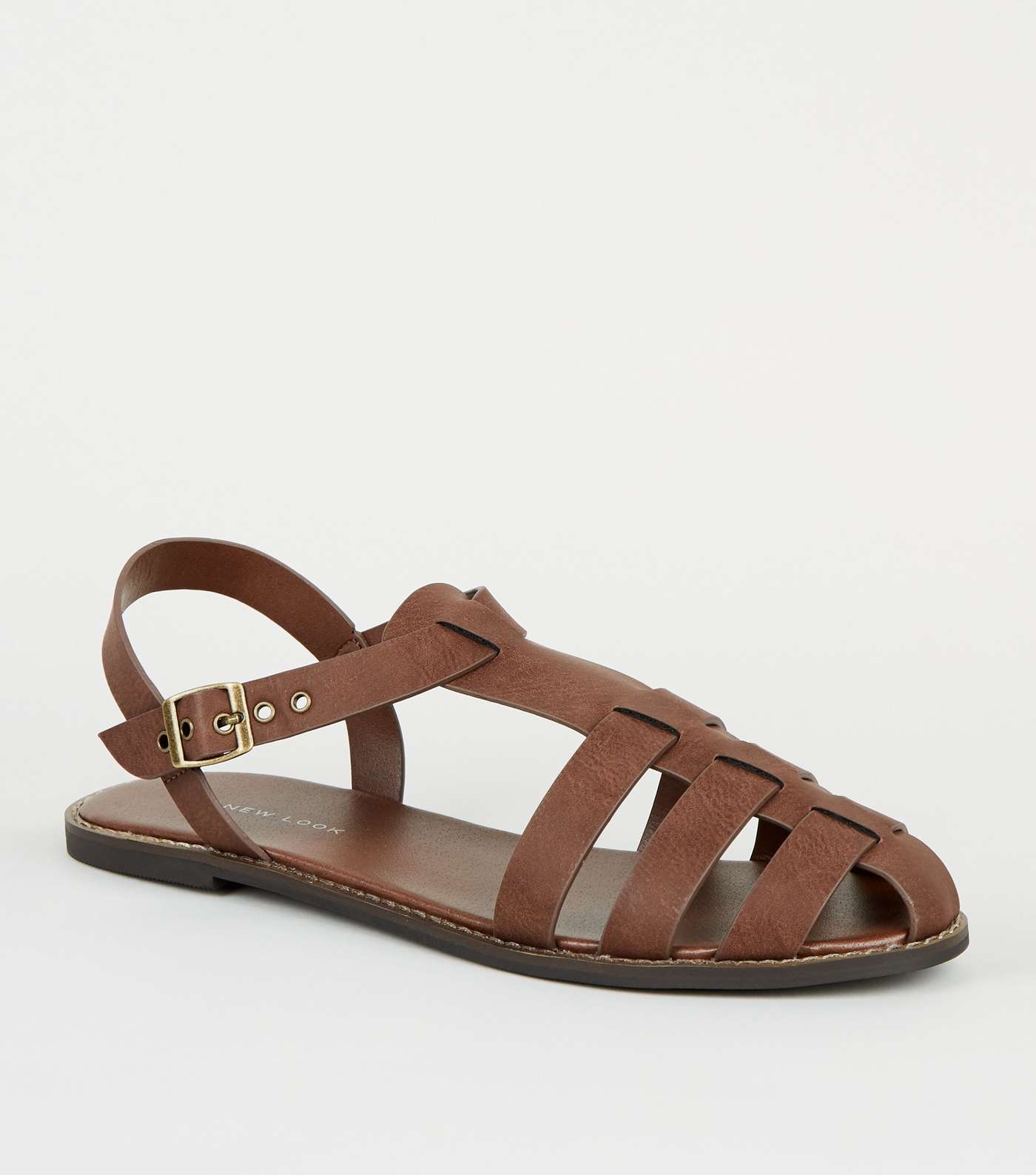Rust Leather-Look Caged Flat Sandals