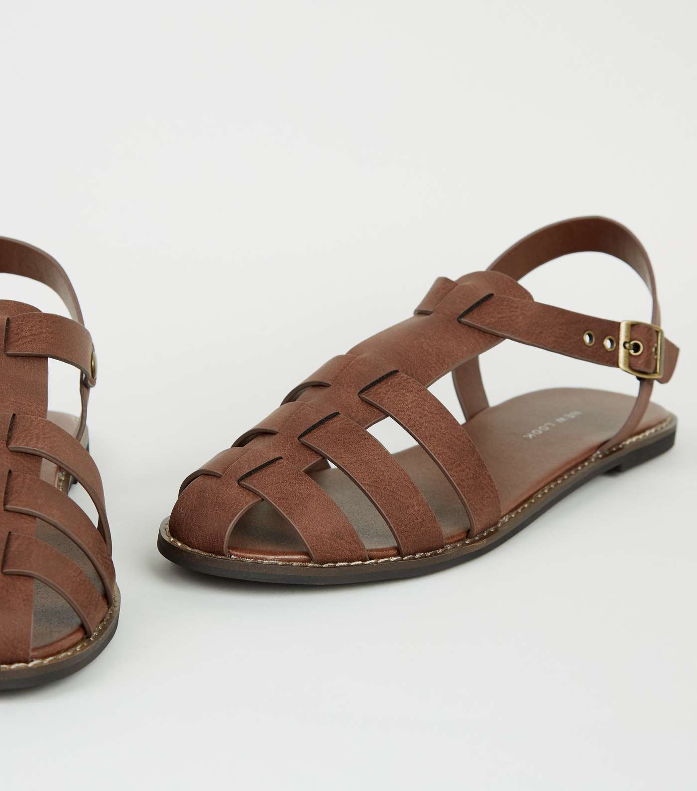 Rust Leather-Look Caged Flat Sandals Image 3