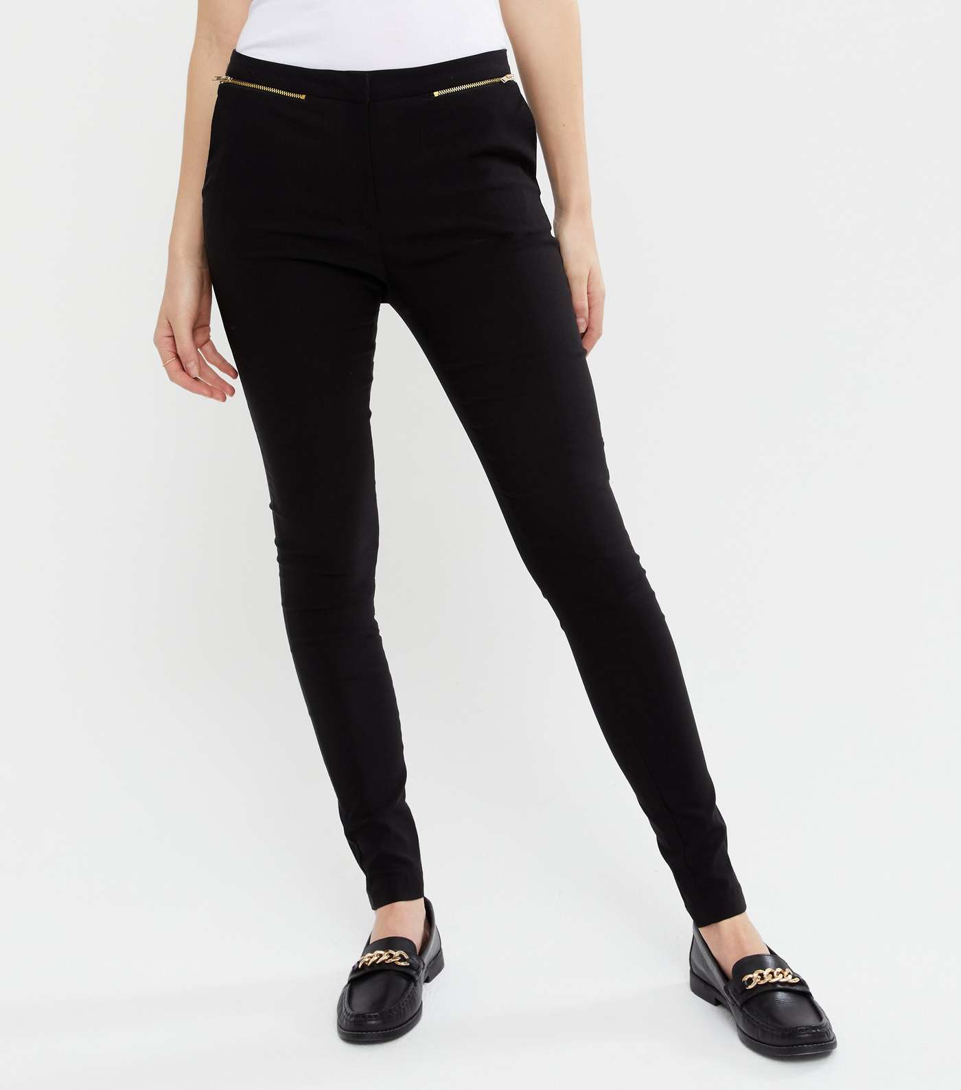 Black Zip Stretch Slim Leg Trousers Image 2