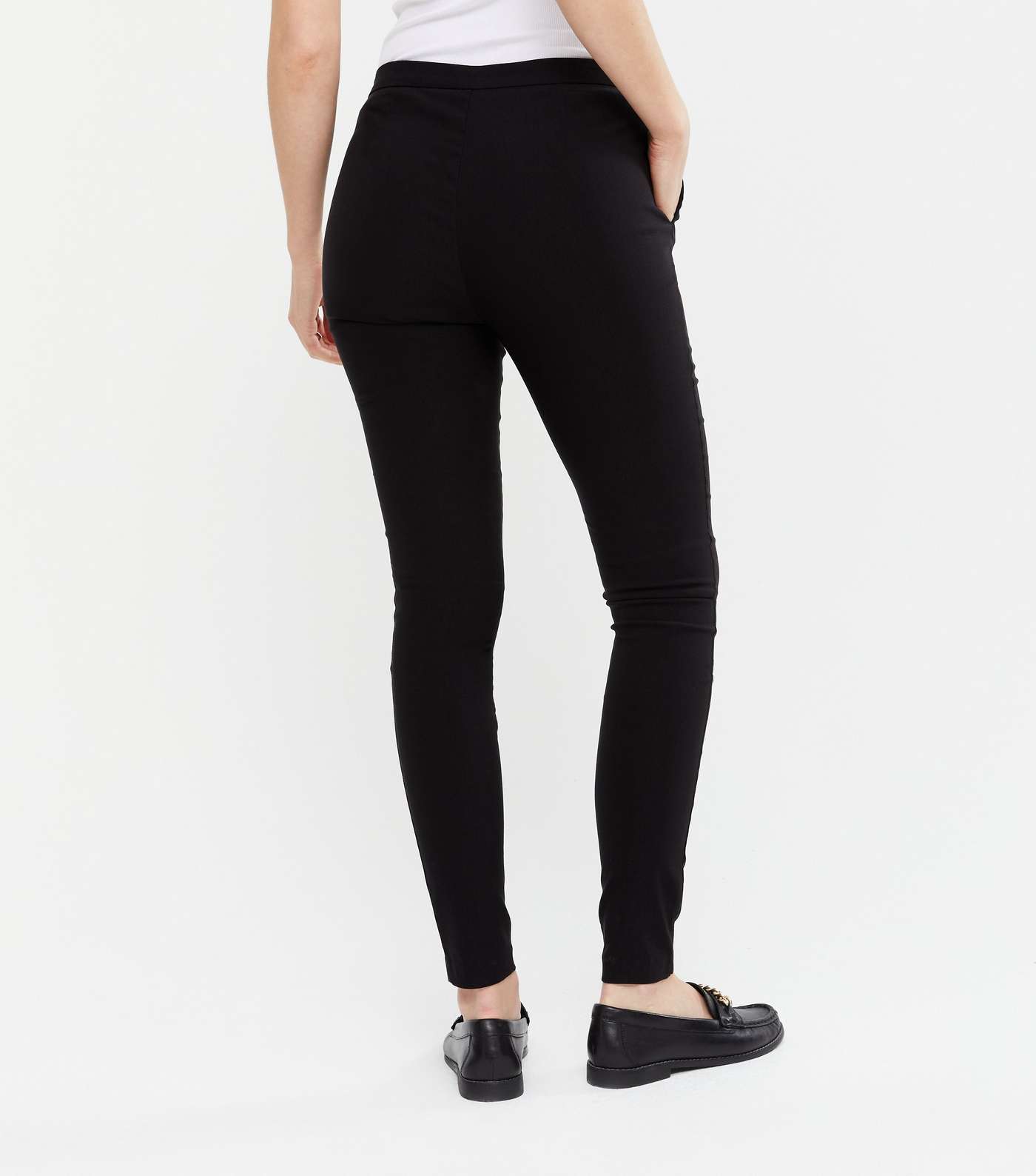 Black Zip Stretch Slim Leg Trousers Image 4