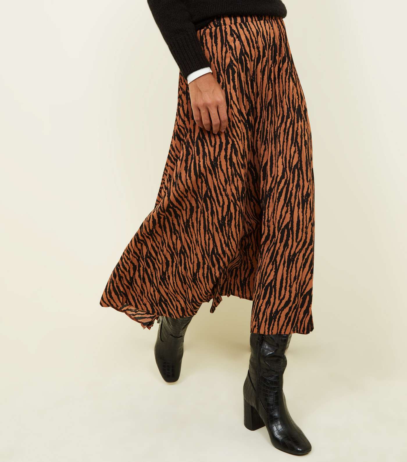 Rust Zebra Print Pleated Midi Skirt Image 2