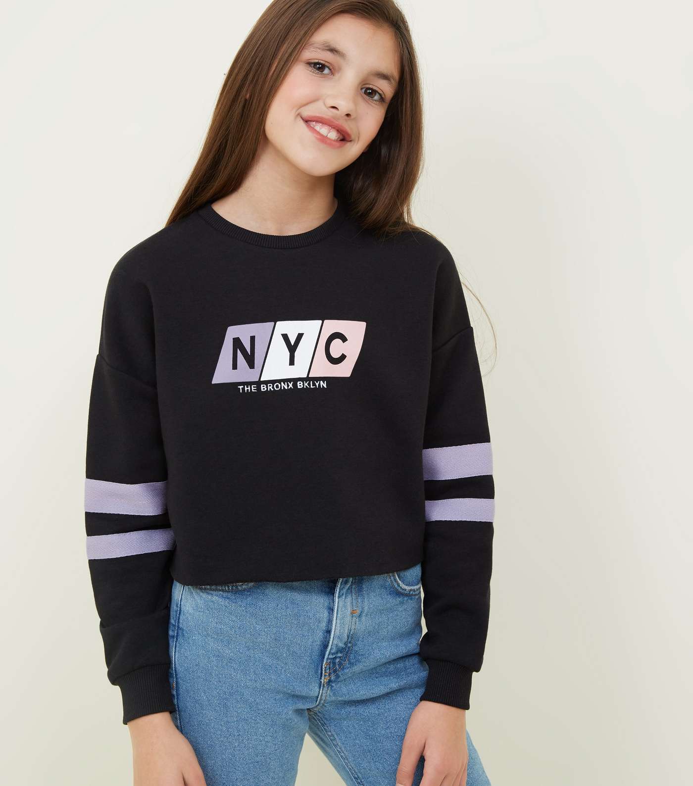 Girls Black NYC Slogan Pastel Block Sweatshirt 