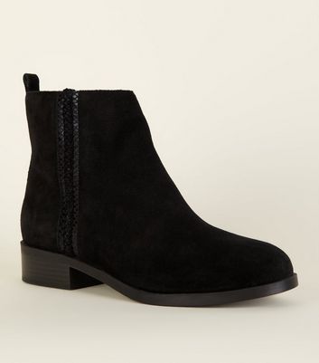 Wide Fit Black Suede Flat Boots | New Look