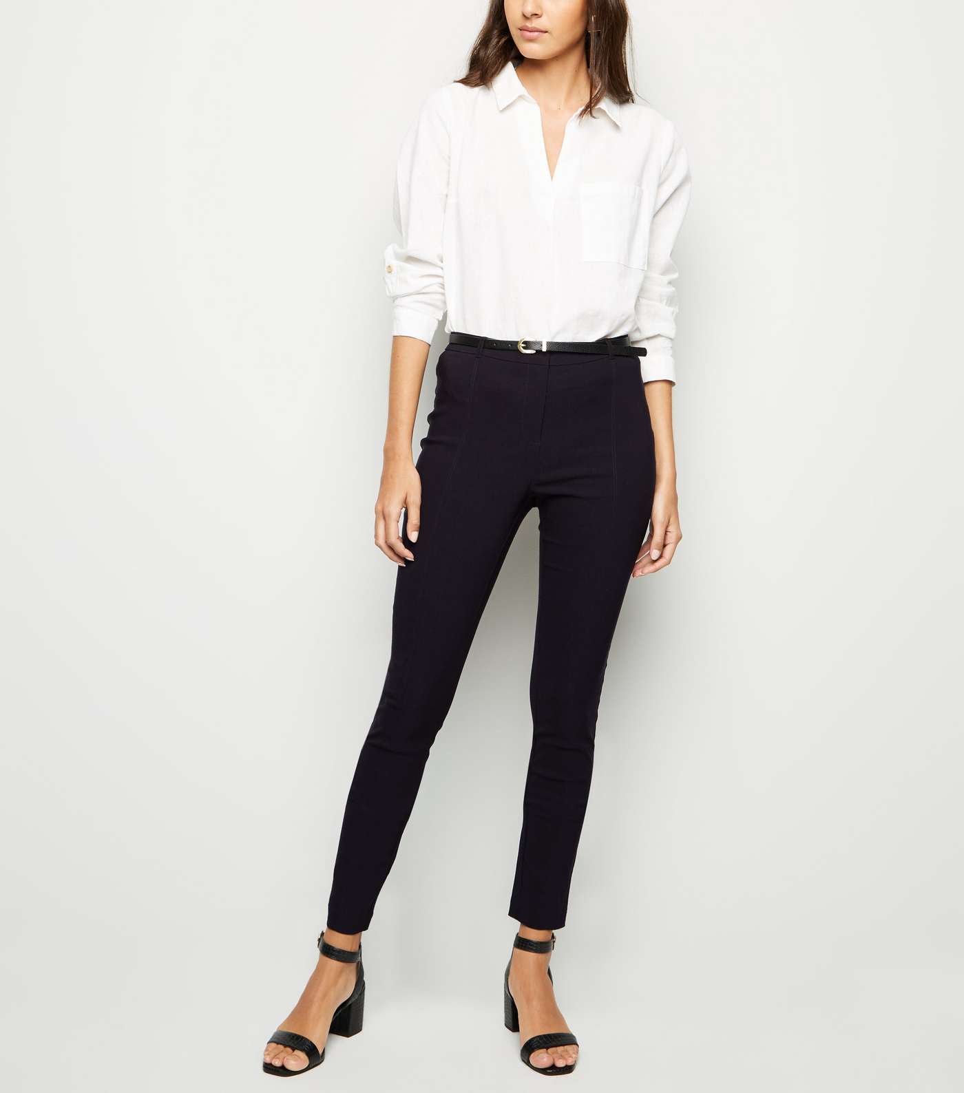 Black Belted Stretch Slim Fit Trousers