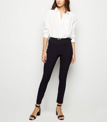 Black Belted Stretch Slim Fit Trousers 