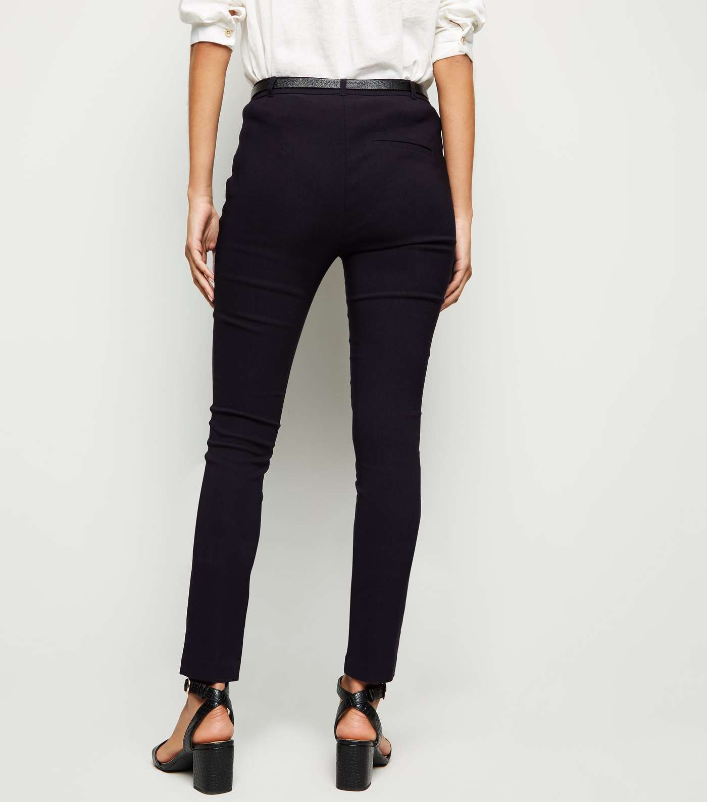 Black Belted Stretch Slim Fit Trousers Image 3