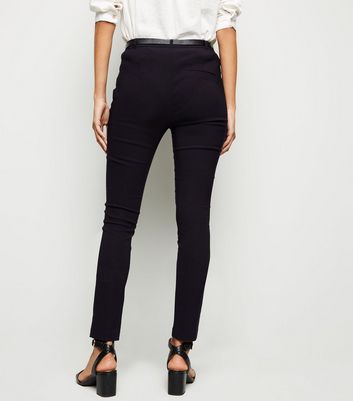 Black Belted Stretch Slim Fit Trousers 