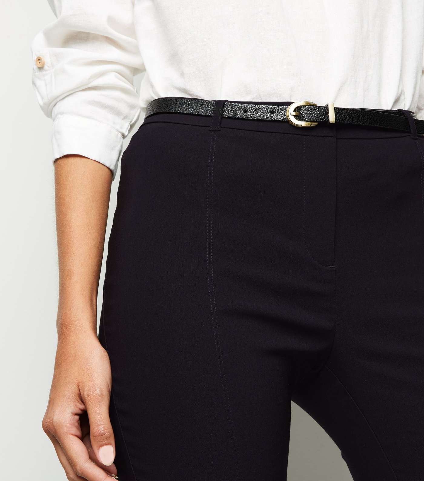 Black Belted Stretch Slim Fit Trousers Image 5