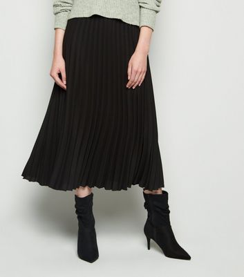 black pleated maxi skirt new look