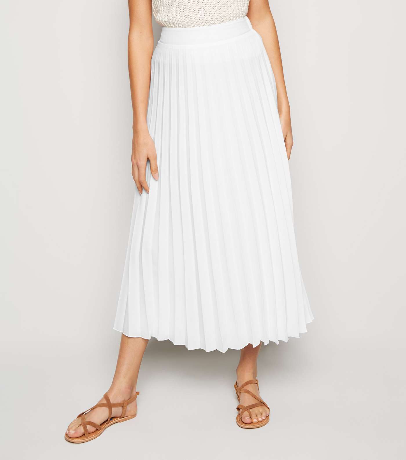 White Pleated Midi Skirt Image 2