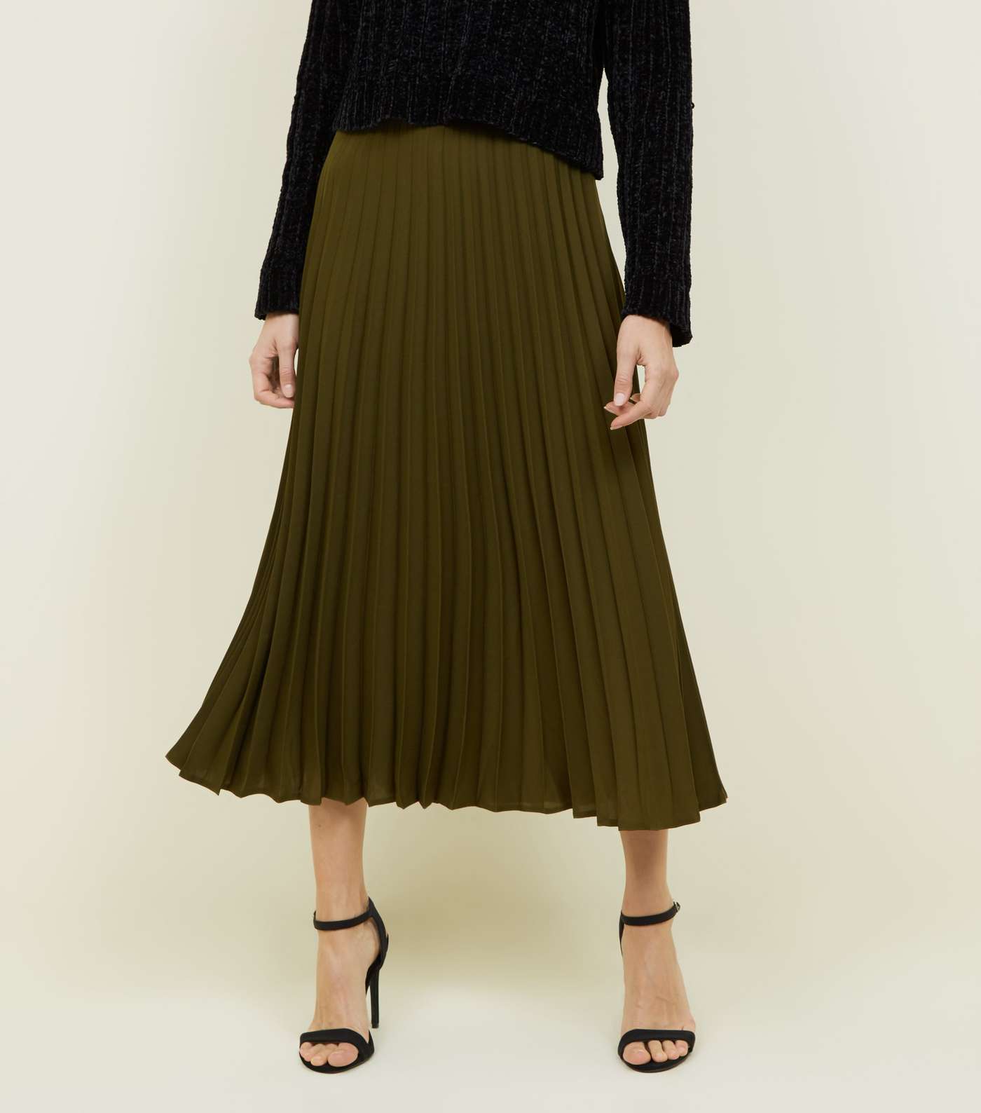 Khaki Pleated Midi Skirt  Image 2